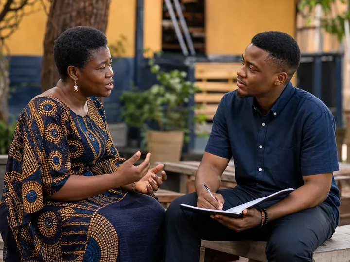Illustrative mentor and mentee in conversation